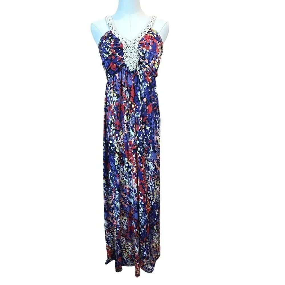 ELLE NEW Size XL Crochet Bead V Neck Sleeveless Maxi Dress Fairy BOHO Whimsigoth